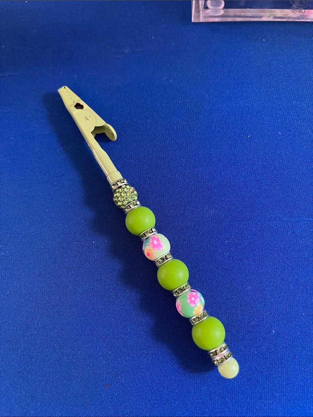 Hand Crafted Lime Green Beaded Floral Alligator  Clip